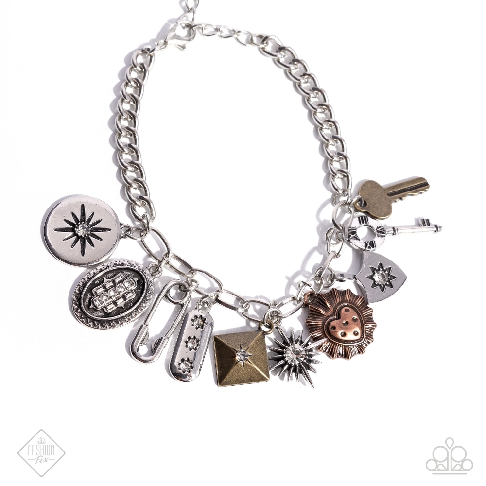 Fact Finding Multi Bracelet Silver Charms Fashion Jewerly Paparazzi